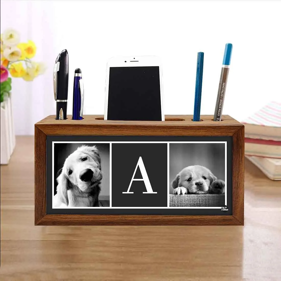 Customized Wood desk top organizer - Cute Dog