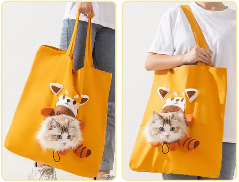 Cute canvas cat bag crossbody portable cat bag small dog can reveal shoulder bag