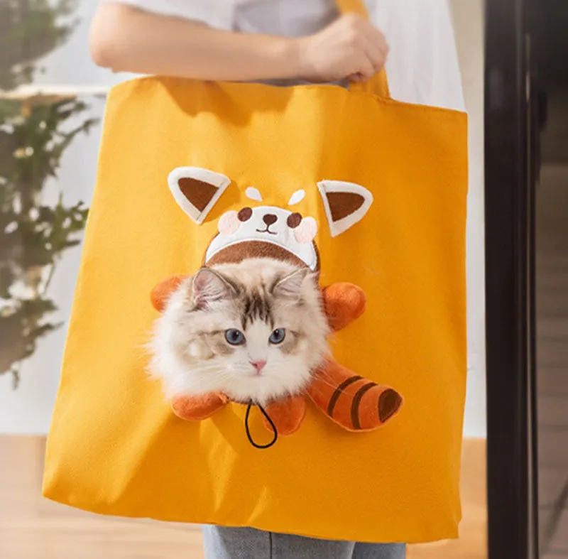 Cute canvas cat bag crossbody portable cat bag small dog can reveal shoulder bag