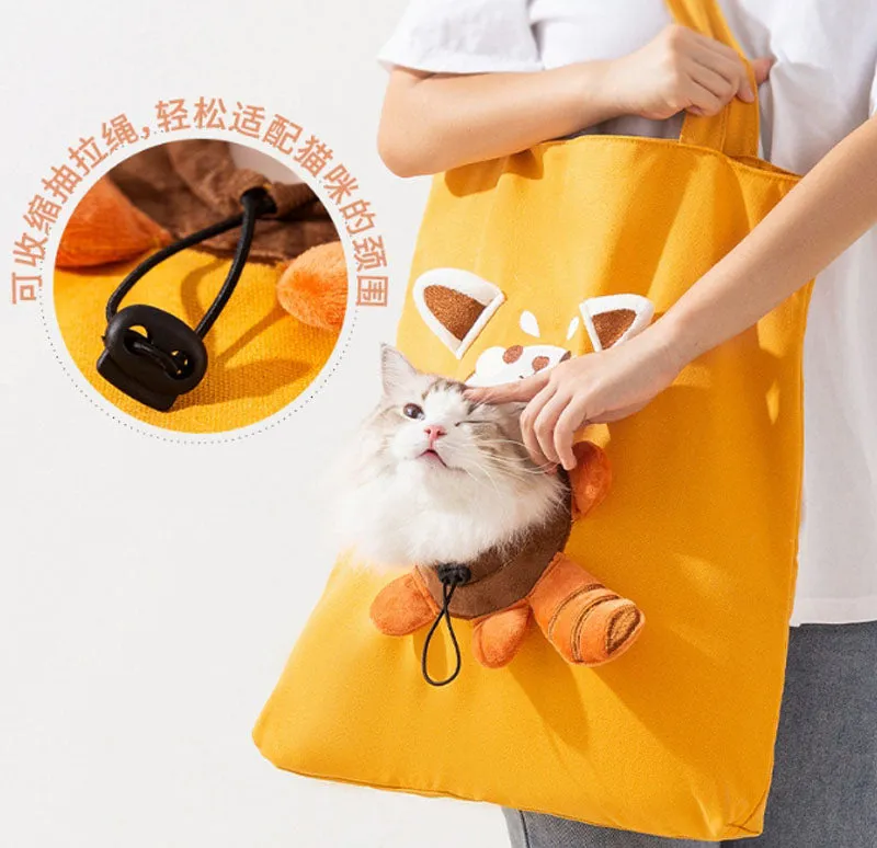 Cute canvas cat bag crossbody portable cat bag small dog can reveal shoulder bag