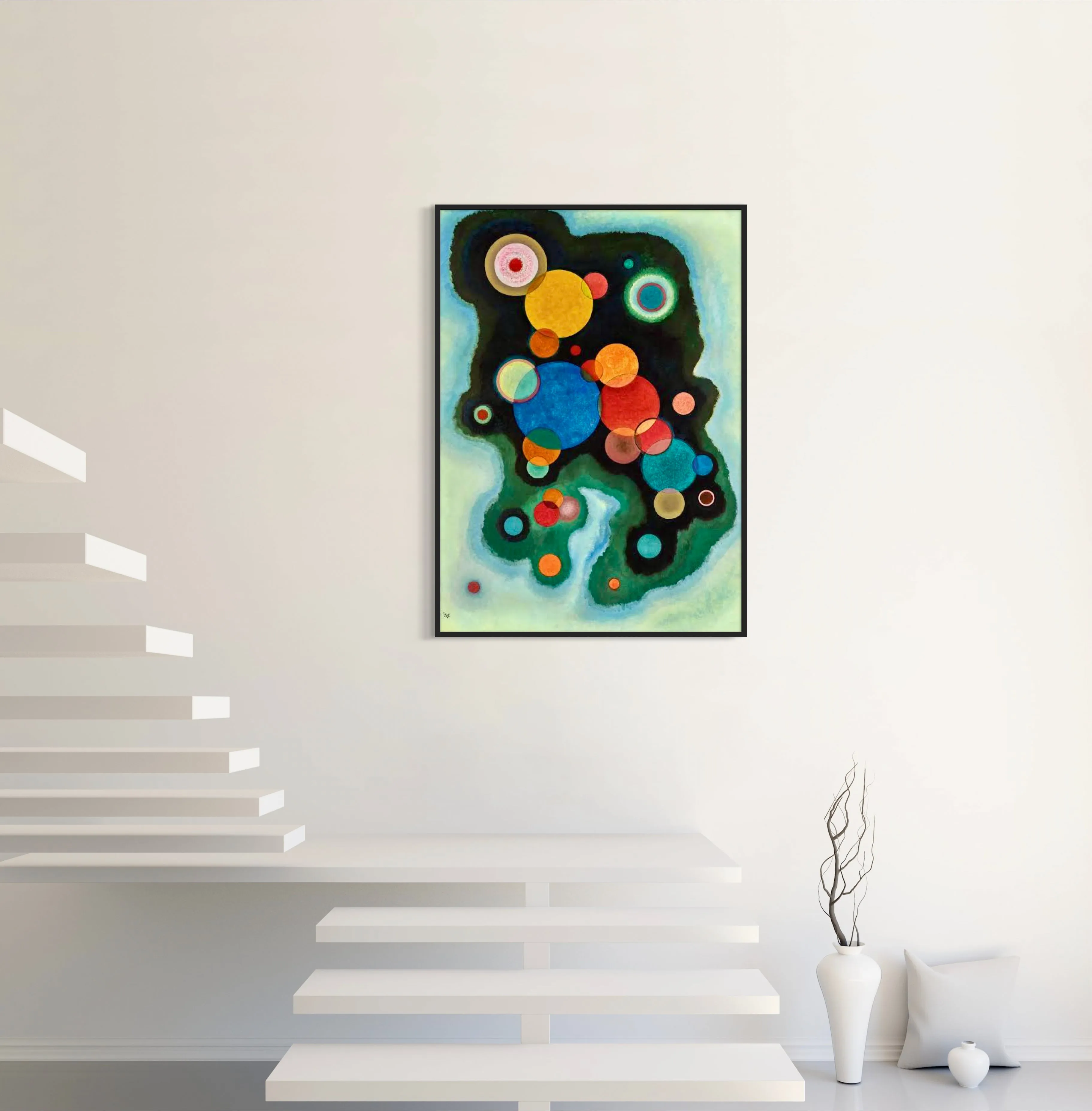 Deepened Impulse - Painted by Wassily Kandinsky- Circa. 1915. High Quality Polyester Cotton Canvas Print. Ready to be Framed. Available in One Large Size. 70cm X 100cm. Stretched Canvas Option Available in One (1) Large Size - 70cm x 100.