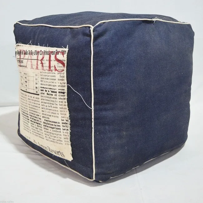 Denim Jeans Canvas Blue Square Ottomon A