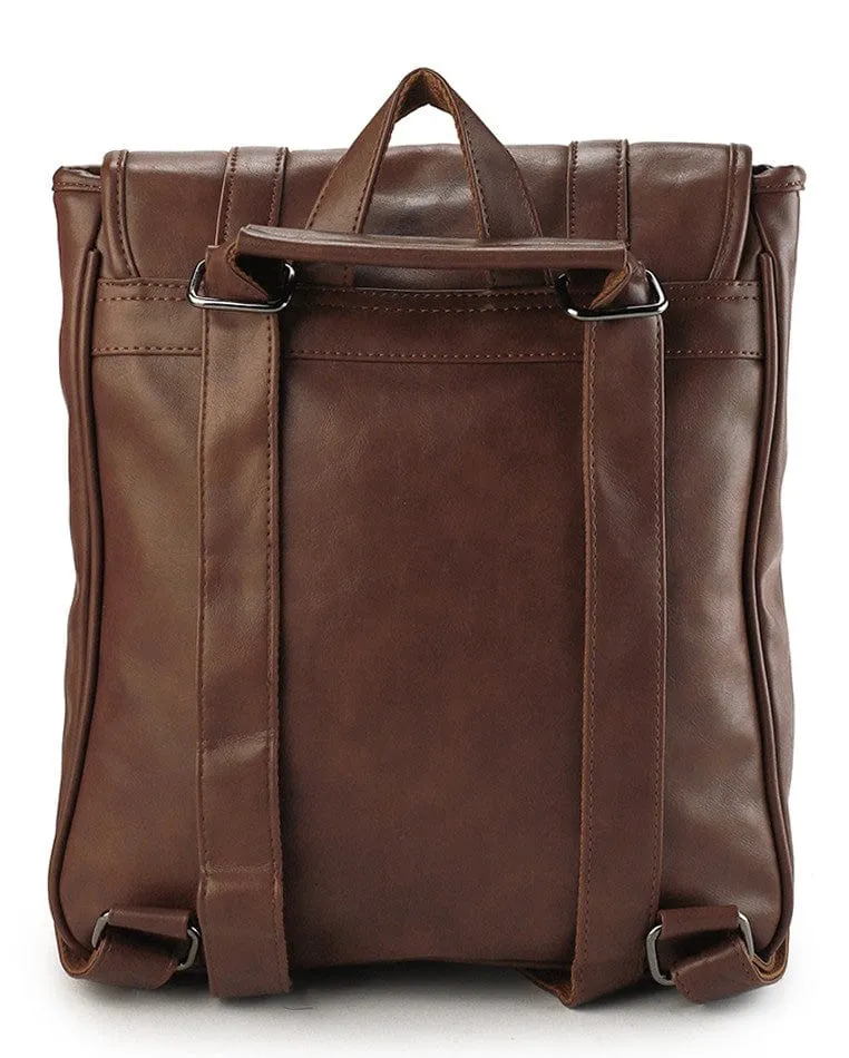 Distressed Leather Commuter Messenger Backpack - Camel