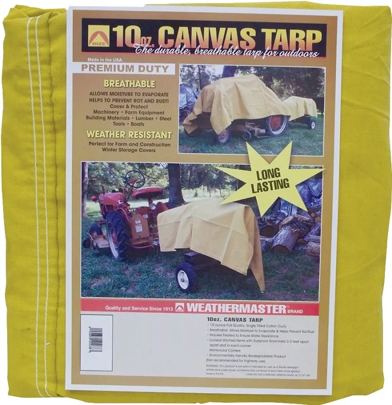 Dize Weathermaster CA1012D Tarpaulin, 12 ft L, 10 ft W, Canvas, Tan :EA: QUANTITY: 1