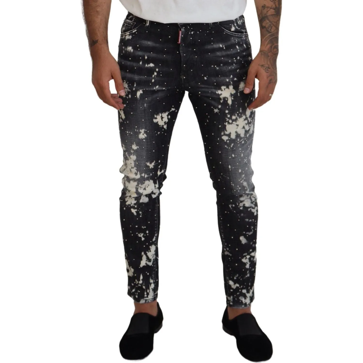 Dsquared² Gray Wash White Splash Print Skinny Denim Jeans