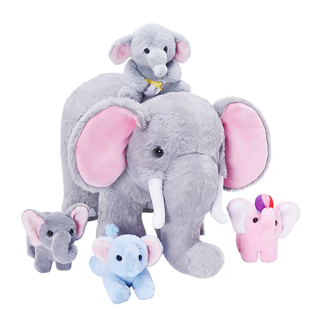 Elephant Mommy Stuffed Animal Plush Toy Set with 4 Babies