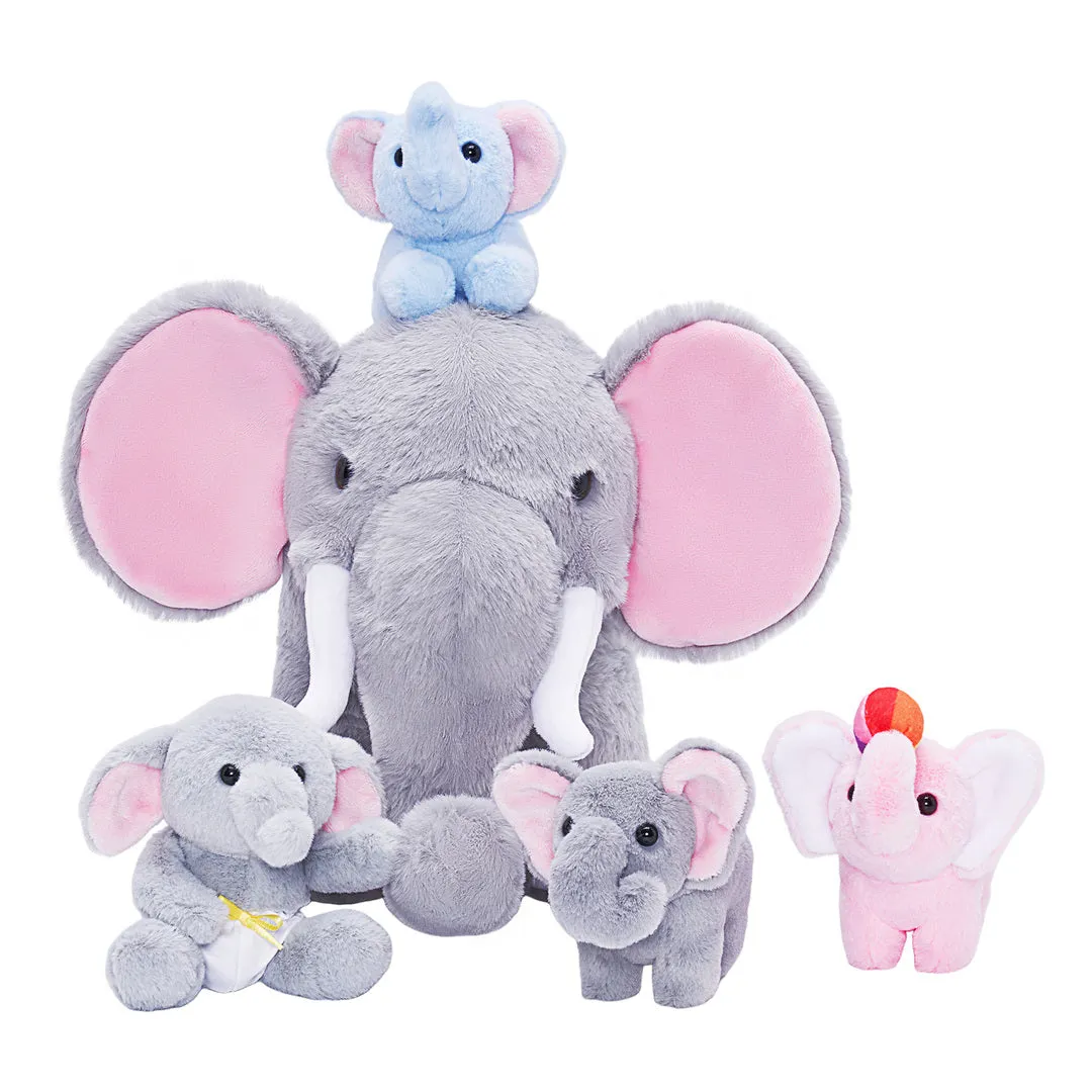 Elephant Mommy Stuffed Animal Plush Toy Set with 4 Babies