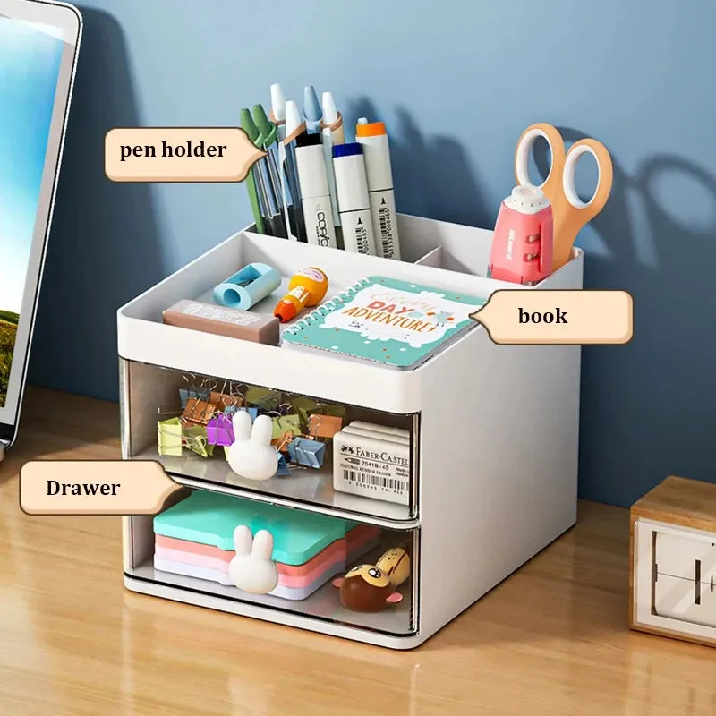 ELMAS Small Desktop Organizer with Drawer for Office & Makeup