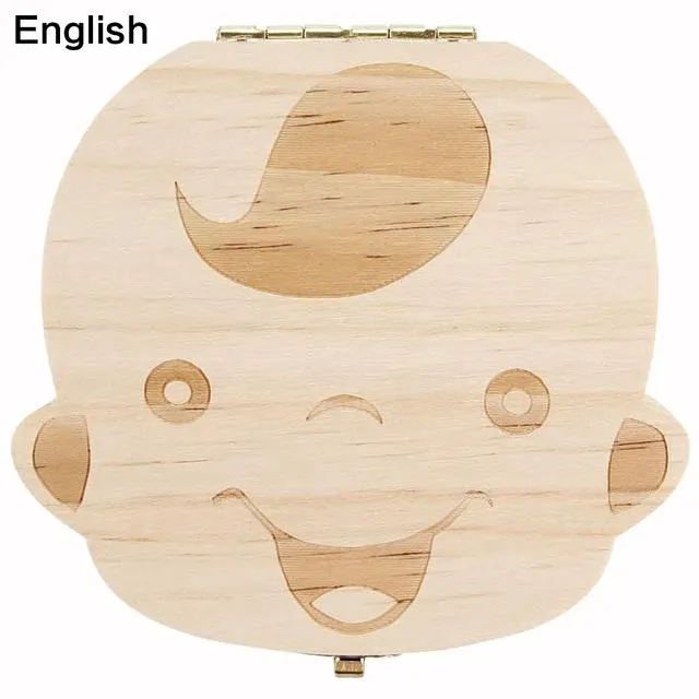 English Wooden Tooth Box Baby Milk Teeth Organizer Boy & Girl