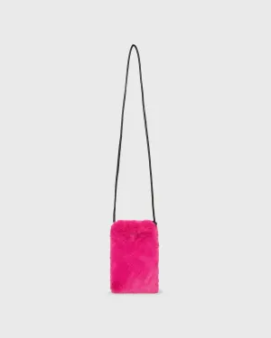 Faux Fur Cell Phone Bag in Fuchsia