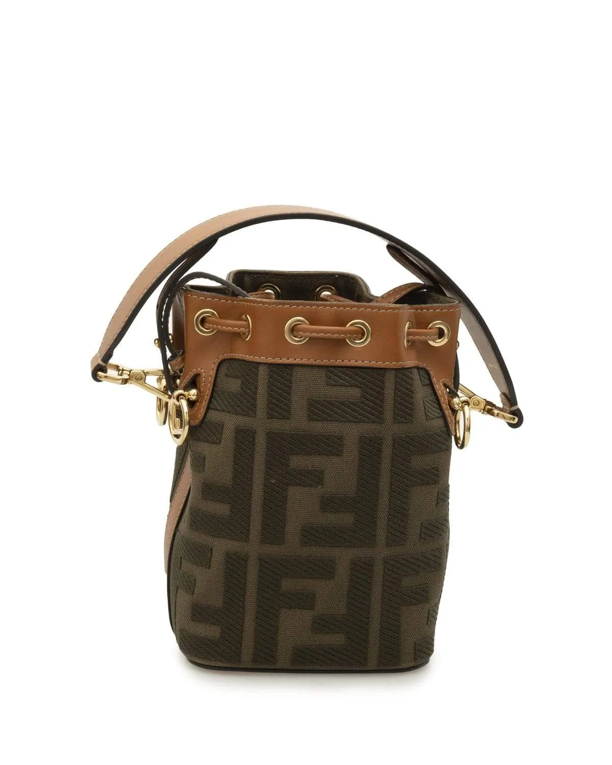 Fendi Canvas/Leather Khaki Zucca Bucket Bag - AGL1487