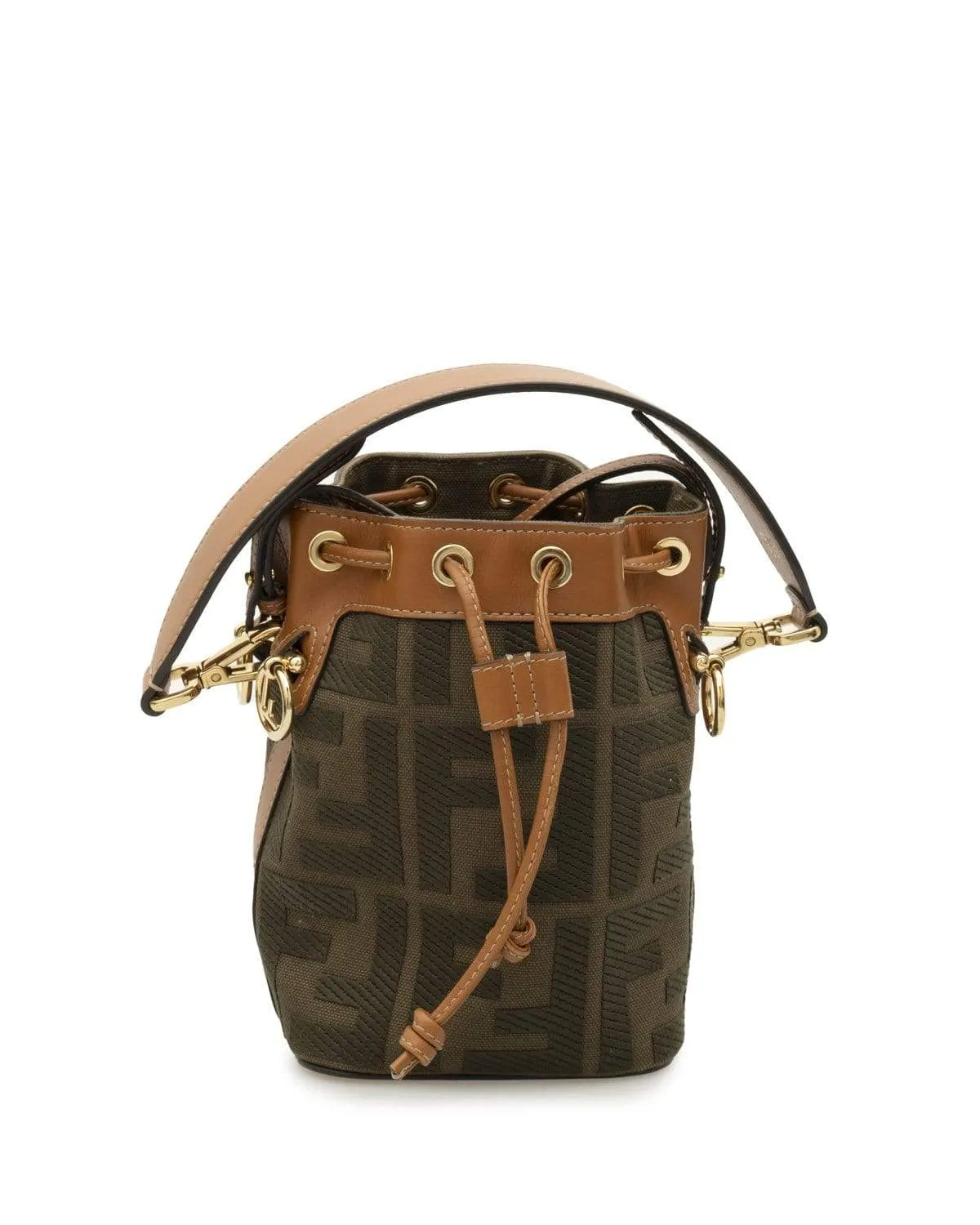 Fendi Canvas/Leather Khaki Zucca Bucket Bag - AGL1487