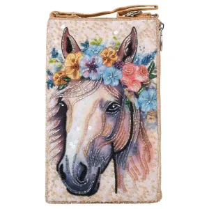 Floral Horse Club Bag Beaded Cell Phone Purse