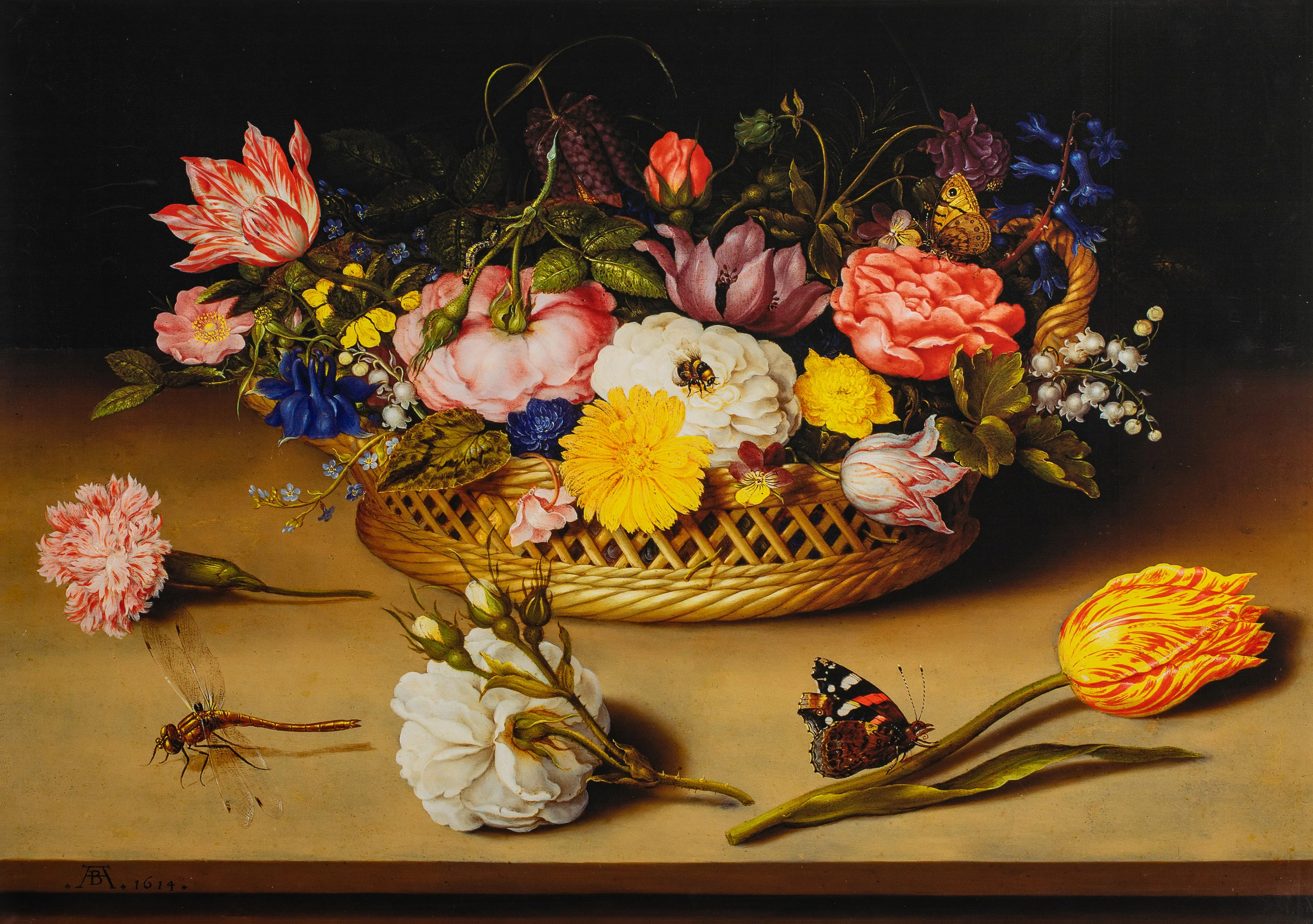 Flower Still Life - Painted by Ambrosius Bosschaert - Circa. 1590. High Quality Polyester Cotton Canvas Print. Ready to be Framed or Mounted. Available in 3 Sizes - Small - Medium or Large.