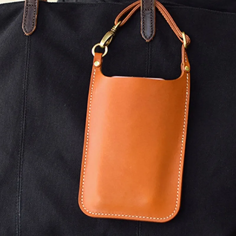 Genuine Leather Vintage Casual Carry 6.1 inch Phone Bag Coin Waist For Men Women