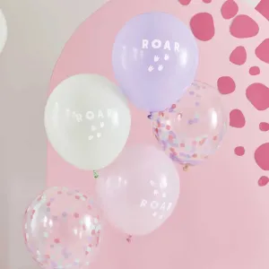 Ginger Ray Pink Lilac & Pastel Green Roar Balloons - 5 Pkt