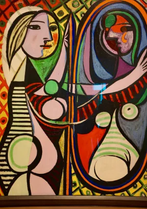 Girl Before Mirror - Painted by Pablo Picasso - Circa. 1932. High Quality Polyester Cotton Canvas Print. Ready to be Framed. Available in One Large Size. 70cm X 100cm. Stretched Canvas Option Available in One (1) Large Size - 70cm x 100