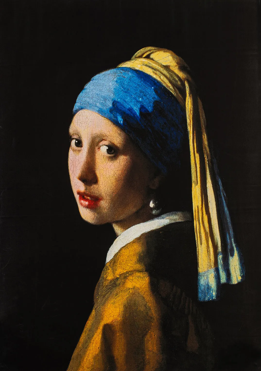 Girl with a Pearl Earring - Painted by Johannes Vermeer - Circa. 1665. High Quality Polyester Cotton Canvas Print. Rolled Canvas Available in 3 Sizes - Small, Medium, or Large. Stretched Canvas Option Available in One (1) Large Size - 70cm x 100cm.