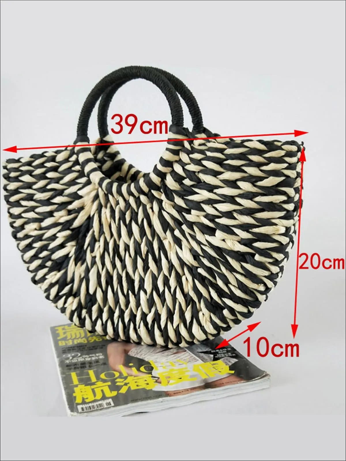 Girls Summer Handmade Half Circle Rattan Handbag