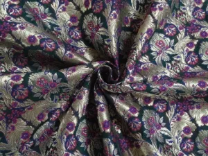 GORGEOUS Heavy Pink,Purple,Dark Green &amp; Metallic Gold COLOR SILK BROCADE FABRIC