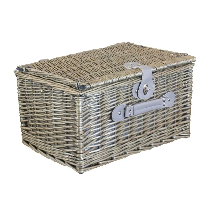 Grey Checked Wicker Picnic Basket with Cooler