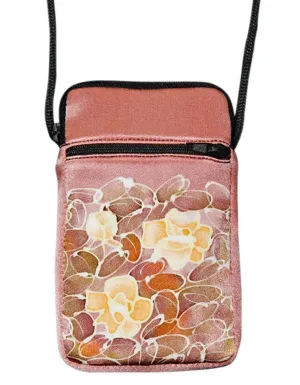 Hand-Painted Silk Cell Phone Mini-Purse - Mono Flower