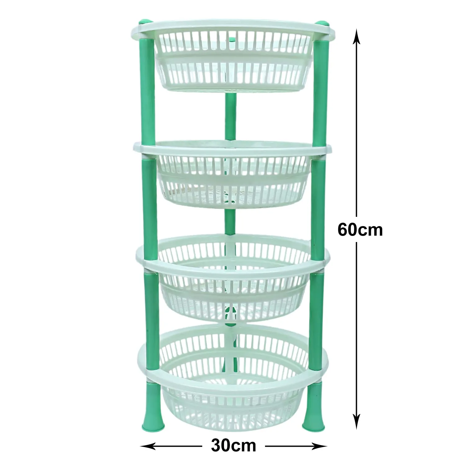 Heart Home Multiuses 4-Tier Round Plastic Storage Basket/Organizer for Kitchen, Laundry Room, Bathroom, Office (Green)-50HH01716