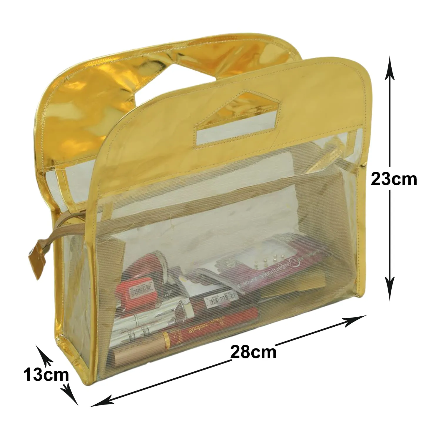 Heart Home Multiuses PVC laminated Travel Toilerty bag/Makeup Bag For Home &Traveling (Gold) 52HH4111