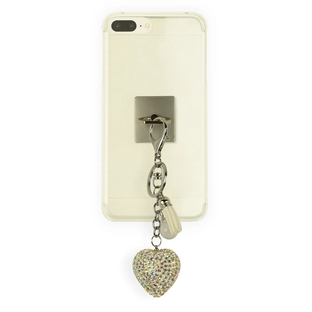 iOrigin Ring Grip/ Kick Stand   Acrylic Diamond Studded Heart with Faux Leather Tassel Key Chain Charm for Mobile Phones & Tablets