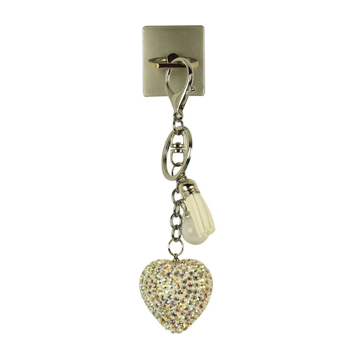 iOrigin Ring Grip/ Kick Stand   Acrylic Diamond Studded Heart with Faux Leather Tassel Key Chain Charm for Mobile Phones & Tablets