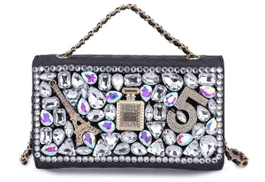 Iridescent Rhinestone Leather Purse