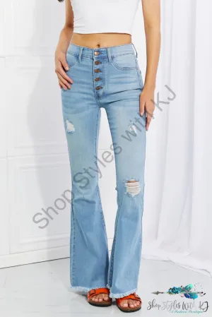 Jess High Rise Button Flare Jeans