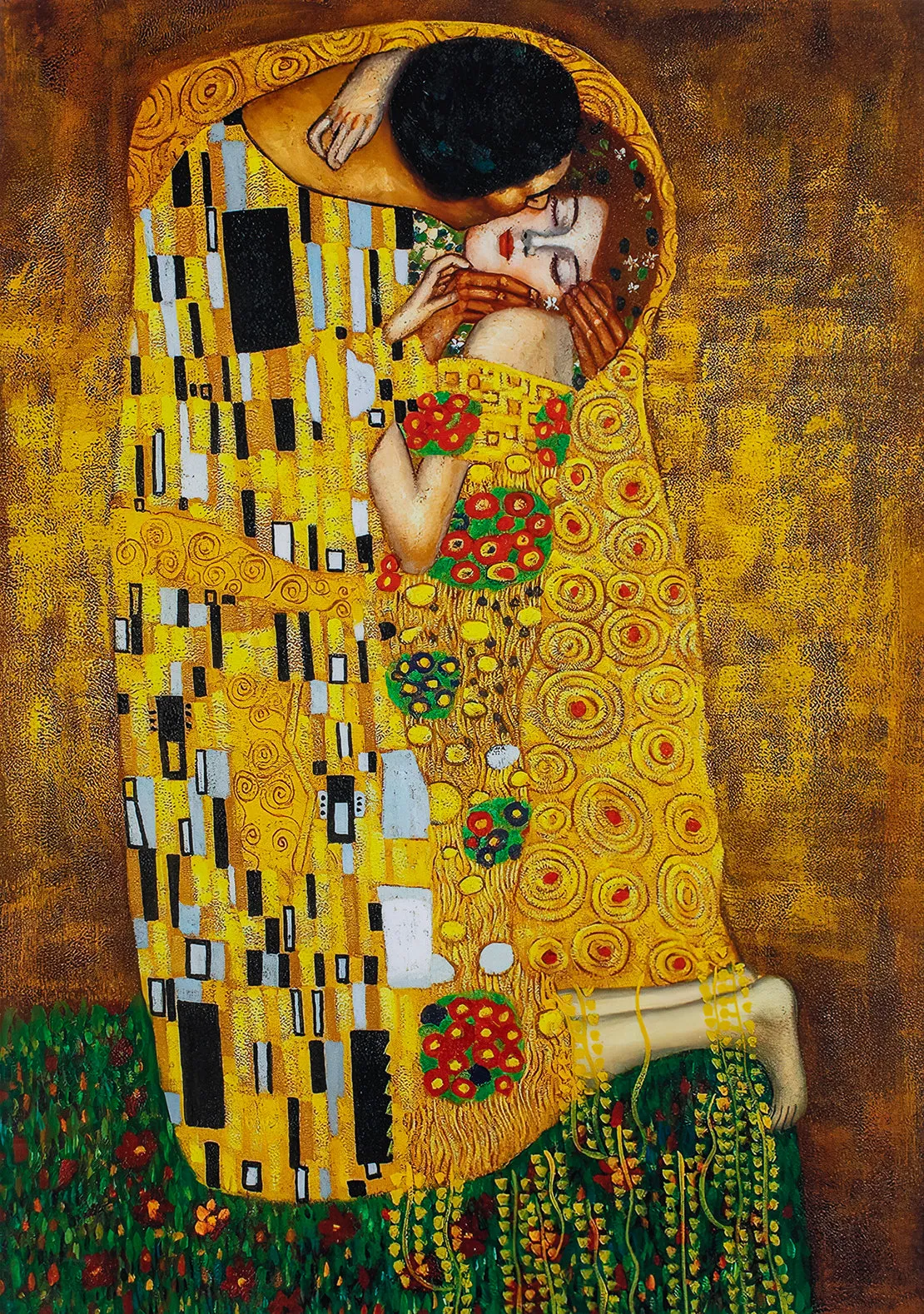 Kiss - Painted by Gustav Klimt - Circa. 1908. High Quality Polyester Cotton Canvas Print. Rolled Canvas Available in 3 Sizes - Small, Medium, or Large. Stretched Canvas Option Available in One (1) Large Size - 70cm x 100cm.