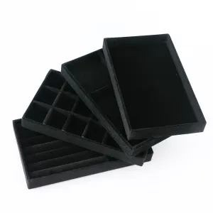 Kuber Industries 12 Pieces Velvet Jewelry Trays Organizer | Jewelry Storage Box | Jewelry Organizer | Showcase Holder Dresser Organizer for Earring Necklace Bracelet Ring | Pack of 3 |YBL4-03 |Black