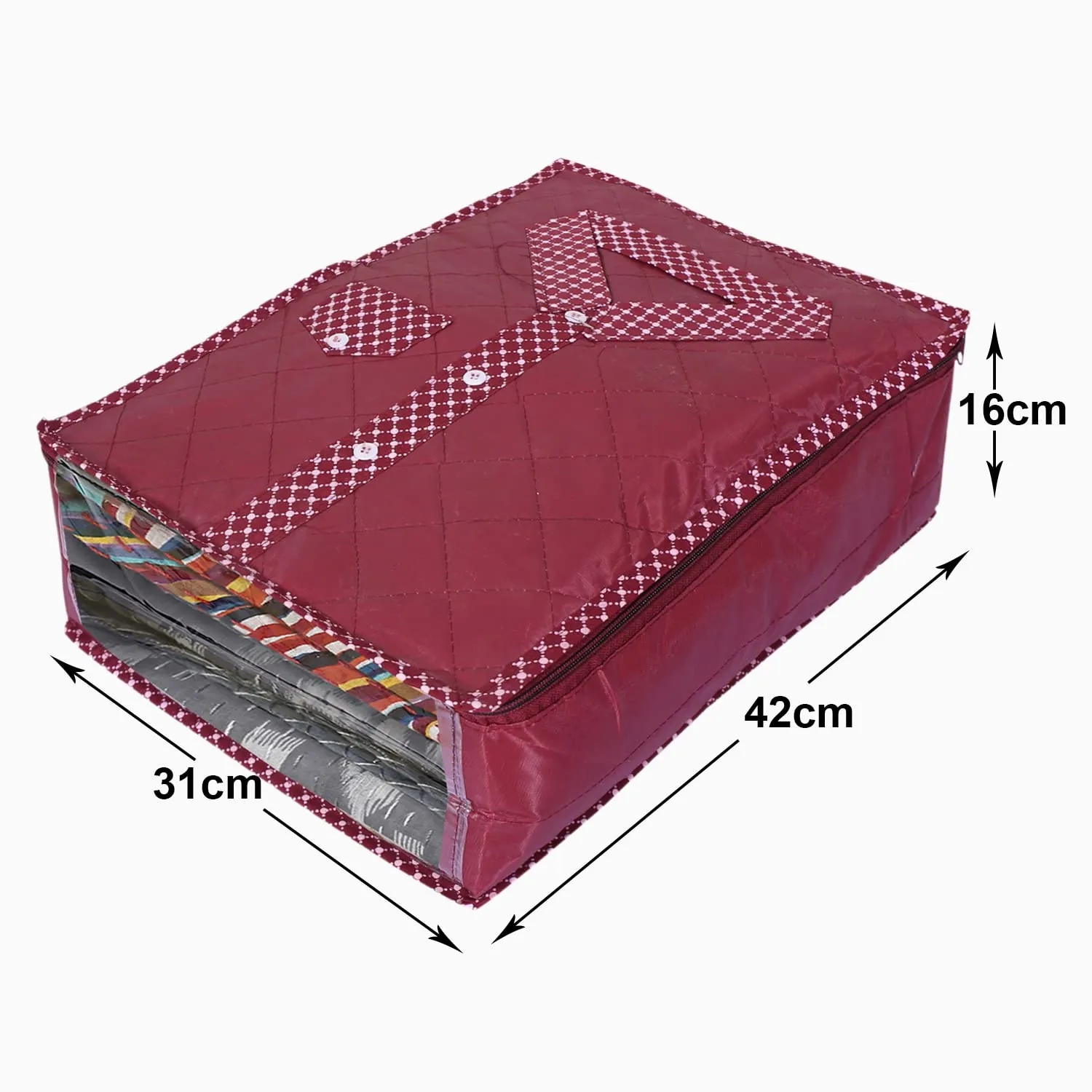 Kuber Industries Dot Print Parachute Shirt Cover/Clothing Organizer/Wardrobe Organizer With Window For Home, Traveling Pack of 2 (Maroon)