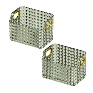 Kuber Industries Pack of 2 Makeup Desk Organizer | Diamond Cut Glass Finishing ABS | Multipurpose Cosmetic Organiser | large capacity | Skin Care Products Holder for Dressing Table | Dark Green