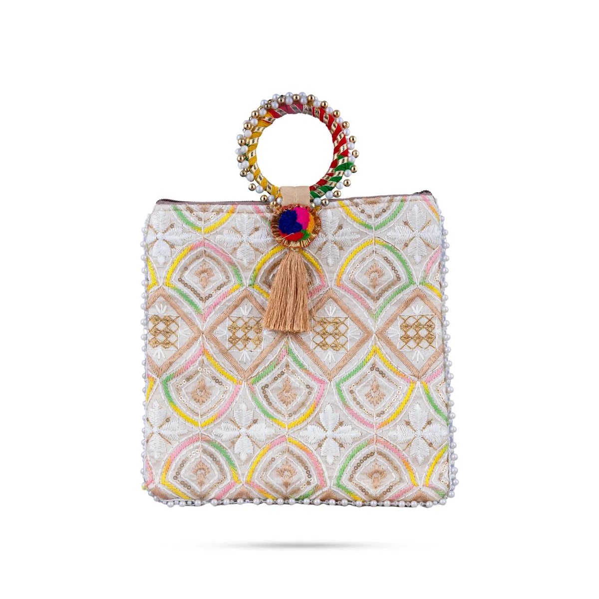 Ladies Hand Bag - 9 x 9 Inches | Handbag With Embroidery/ Womens Handbag/ Assorted Colours