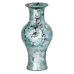 Lila Aqua and Black Foil and Lacquer Ceramic Vase