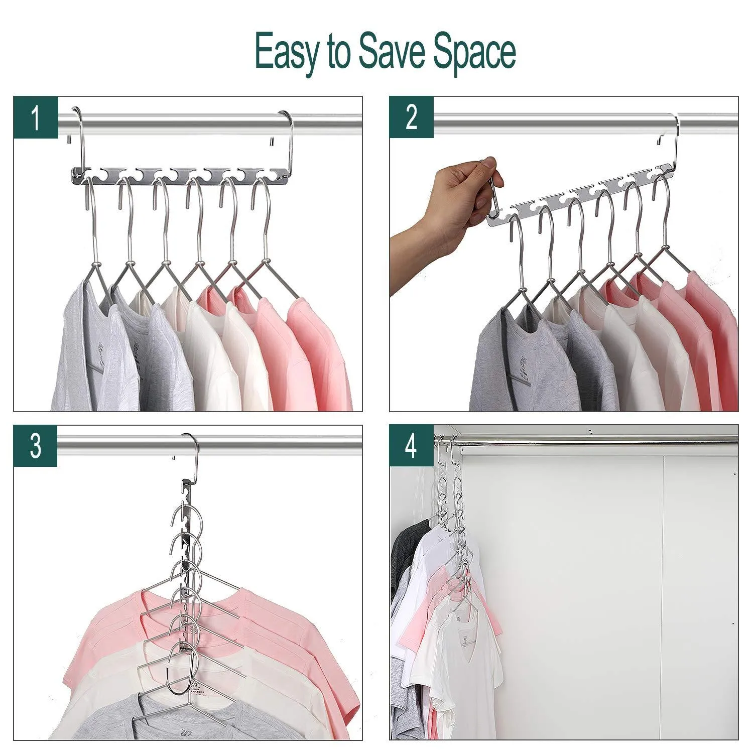 MeetU Space Saving Hangers Wonder Multifunctional Clothes Hangers Stainless Steel 6X2 Slots Magic Hanger Cascading Hanger Updated Hook Design Closet Organizer Hanger (Pack of 12)