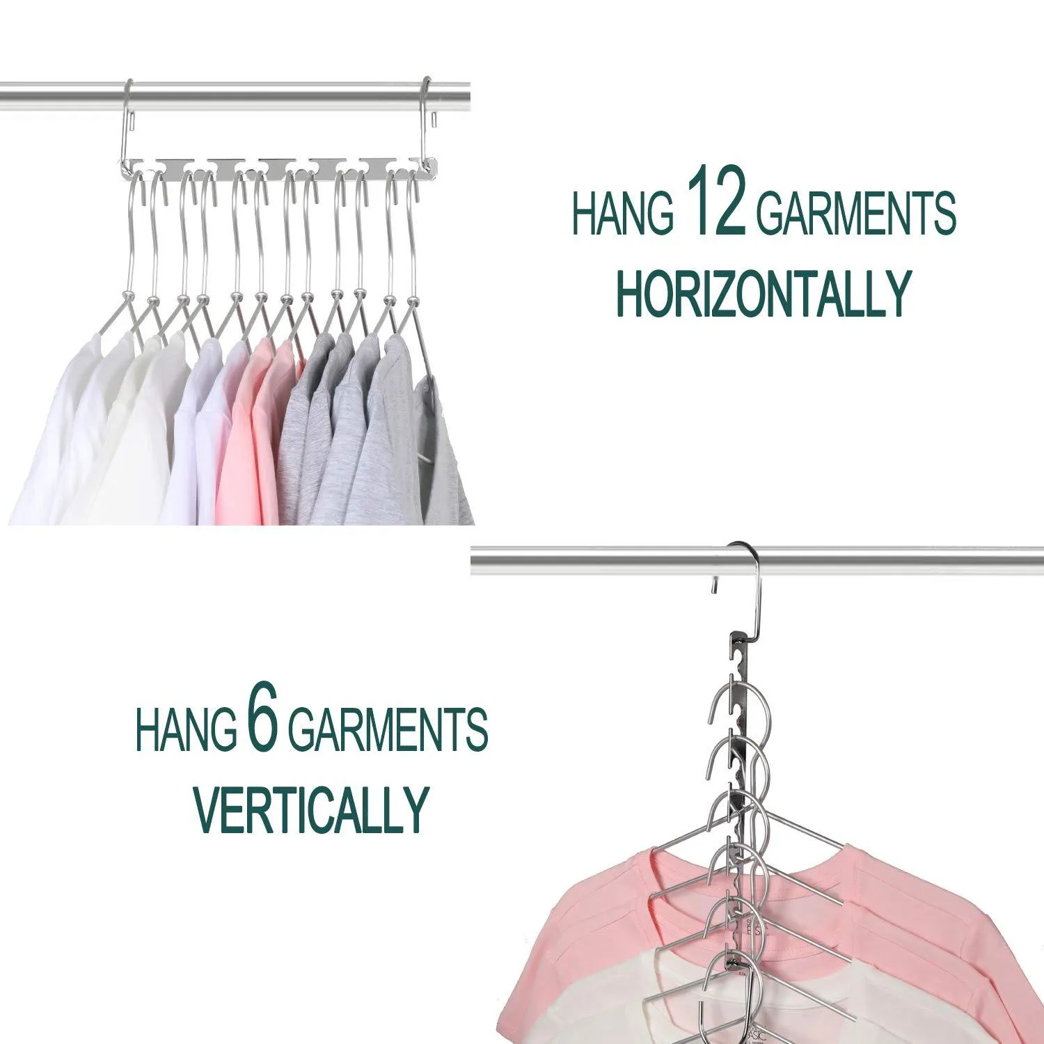 MeetU Space Saving Hangers Wonder Multifunctional Clothes Hangers Stainless Steel 6X2 Slots Magic Hanger Cascading Hanger Updated Hook Design Closet Organizer Hanger (Pack of 12)