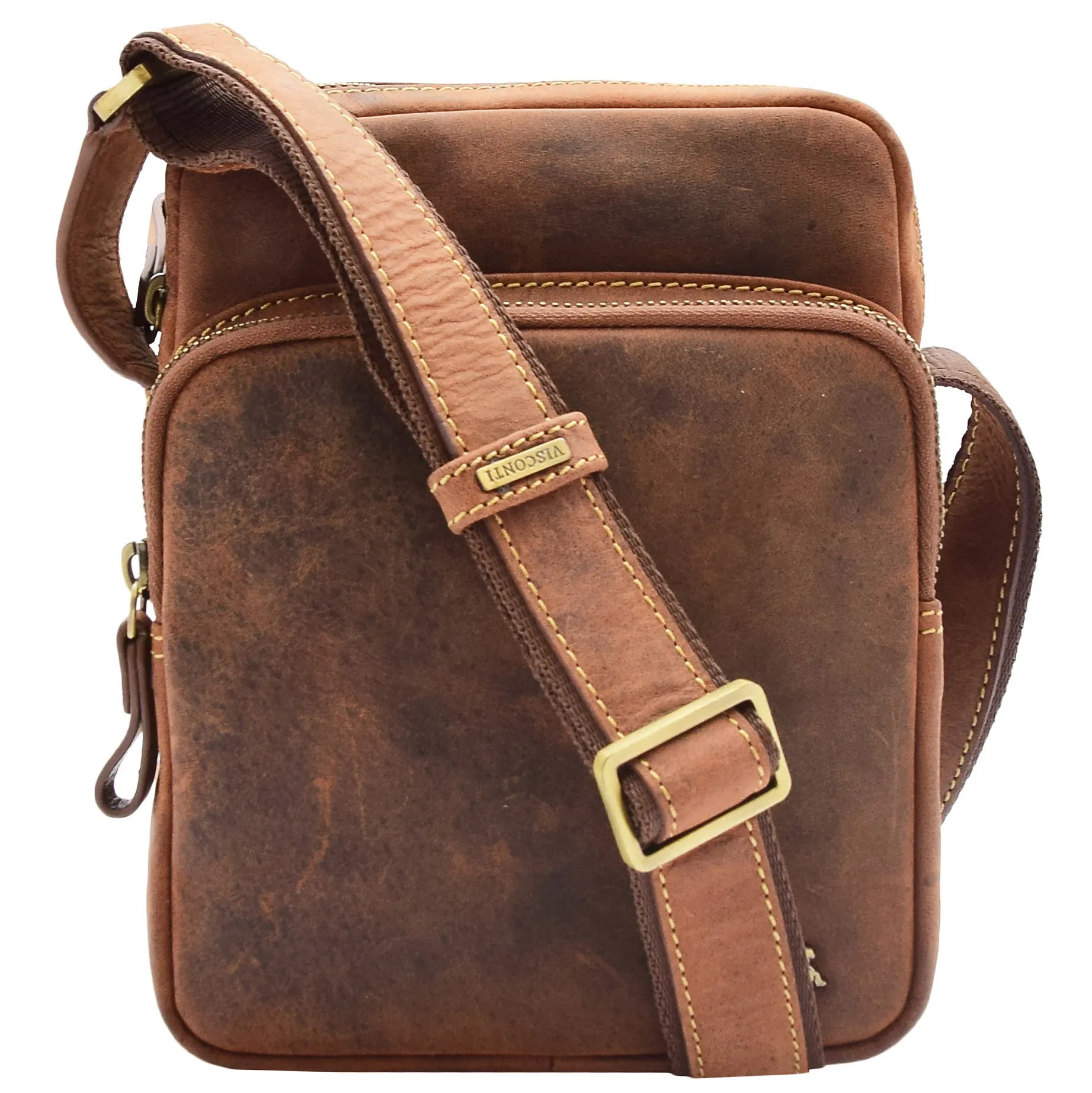 Mens Small Smart Crossbody Bag Organiser Genuine Leather Multi Pockets Riga