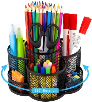 Mesh Pen Holder for Desk, 360-Degree Rotating Desk Organizer Pencil Holder with 7 Compartments, Metal Stationary Organizer, Large Desktop Supply Caddy Organizer for Office School Art