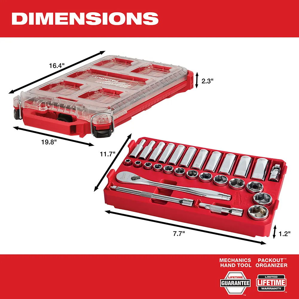 Milwaukee 48-22-9481 3/8” Ratchet SAE Mechanics Tool Set w/ Packout Case - 28pc