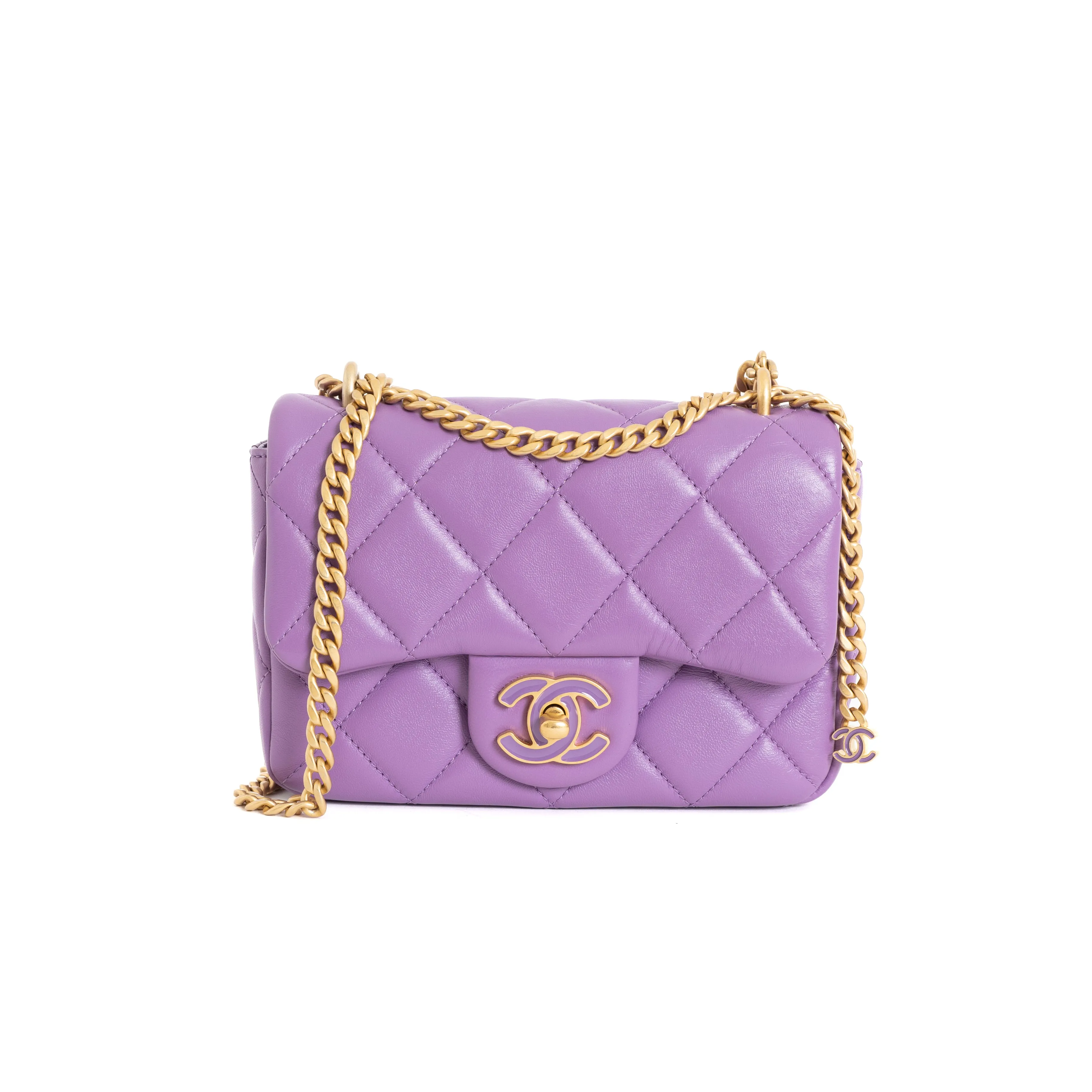 Mini Square Flap Bag, Purple Enamel Lambskin 7567