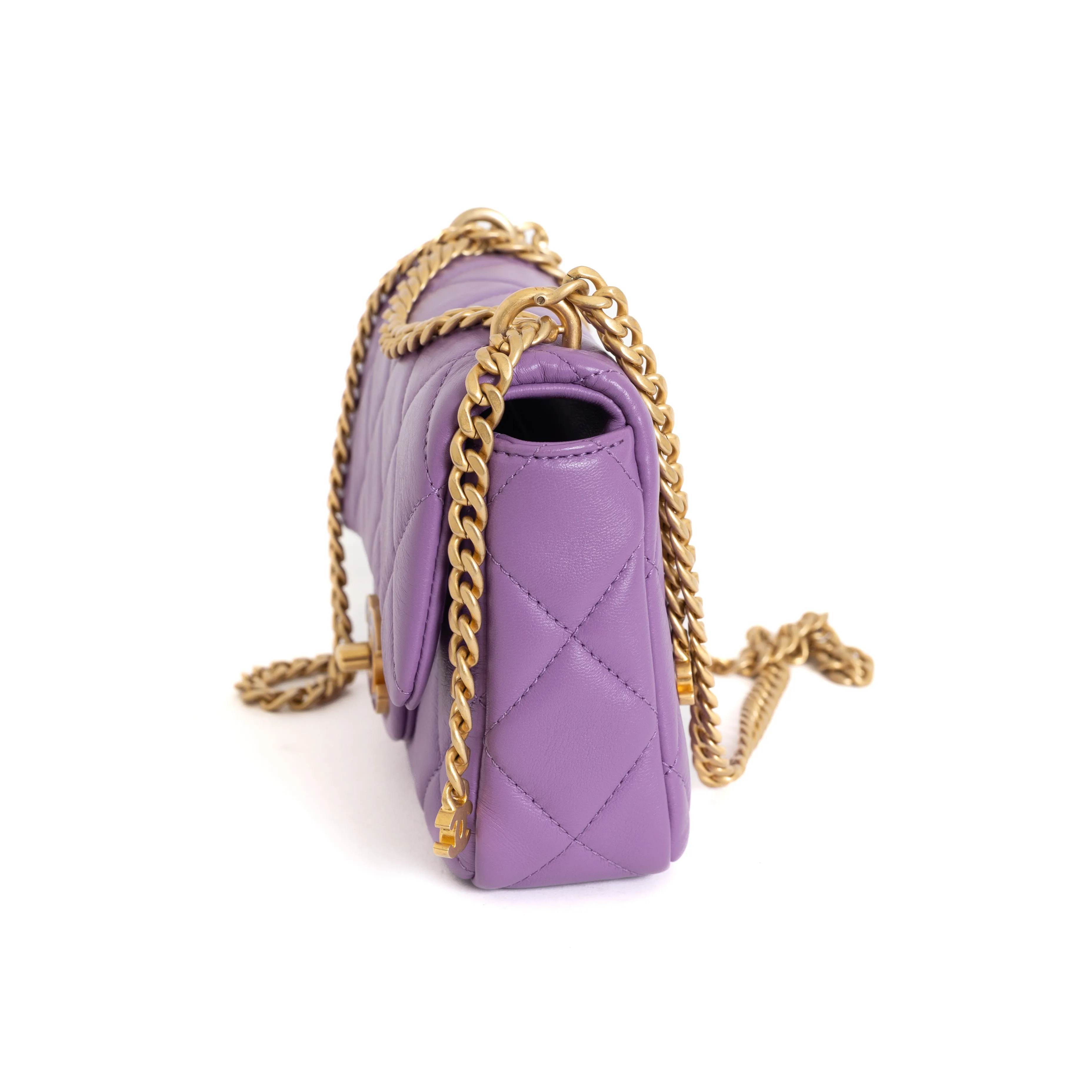 Mini Square Flap Bag, Purple Enamel Lambskin 7567