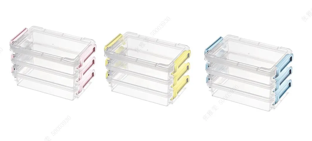 Miniso Summer Series 3-Tier Shallow Storage Box with Lid-clamping Handles . (Blue)