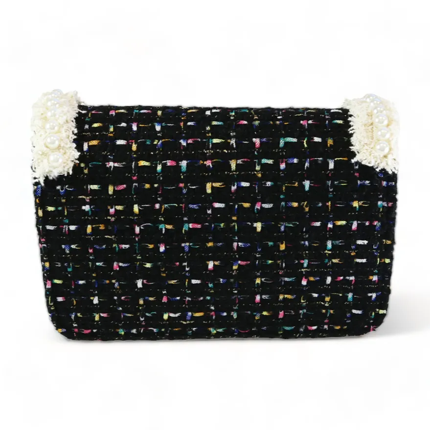 *Mom & Me* Lady & Pearl Trim Tweed Purse - Black