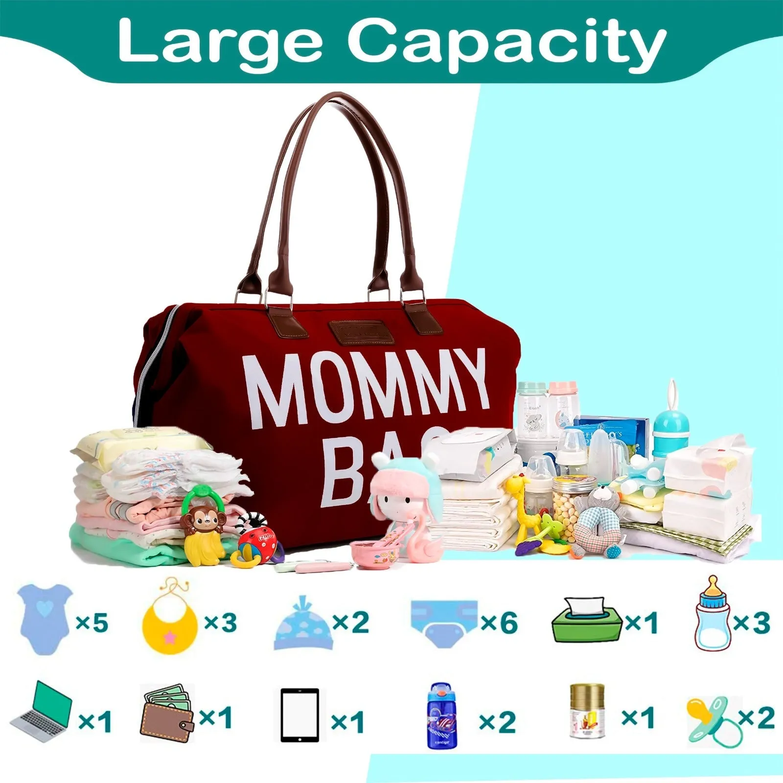 Mommy Bag - Baby Diaper Travel Bag (BURGUNDY)