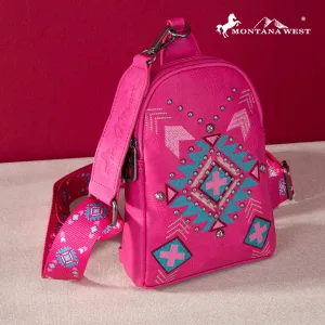 MW Embroidered Aztec Collection Sling Bag ~ Pink