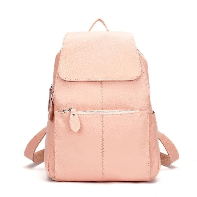 Natural Soft Genuine Leather Women's Fashion Backpack School Bags - 15 Colour